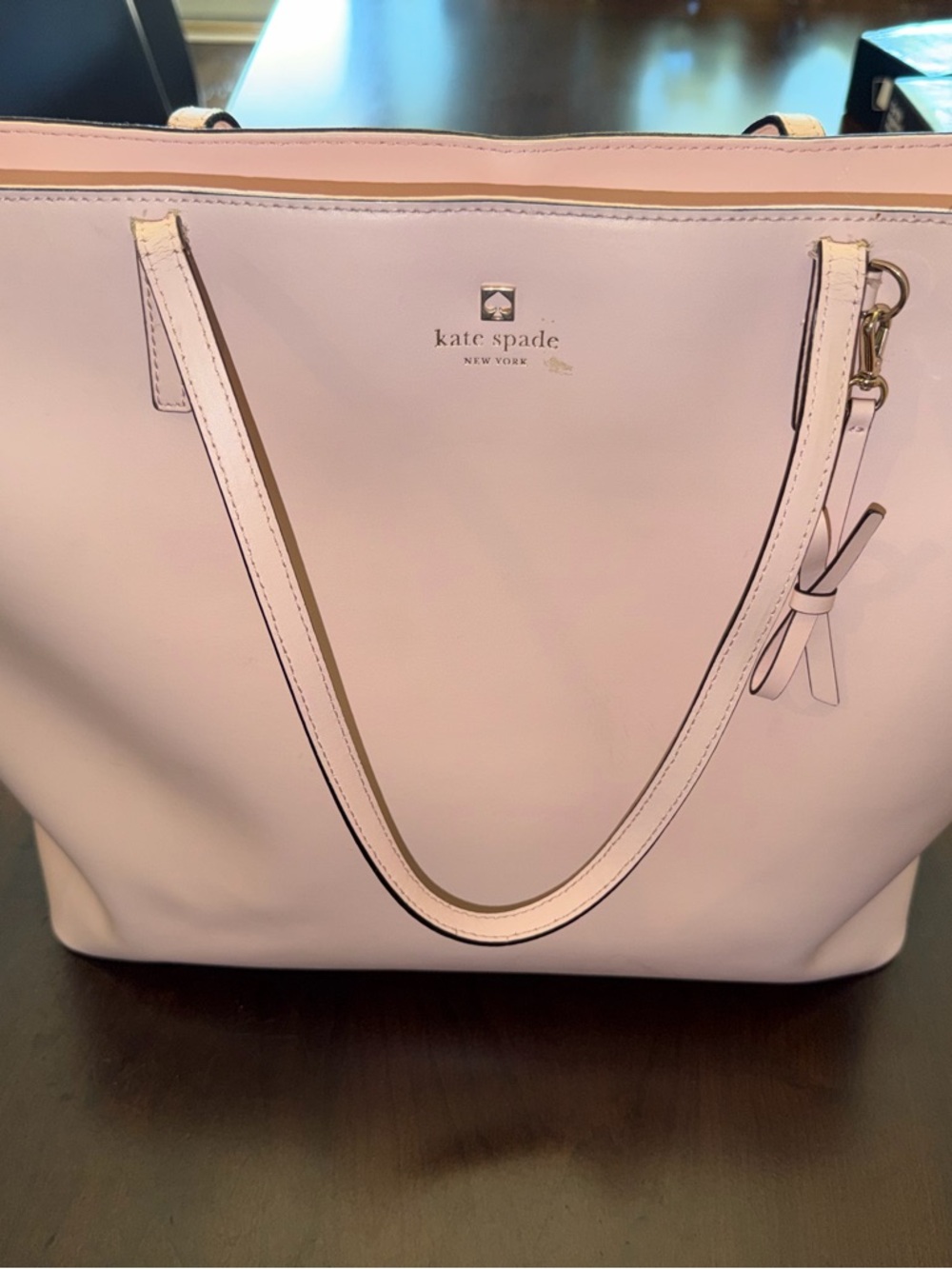 kate spade Pale Pink Leather Tote with Gold Accent